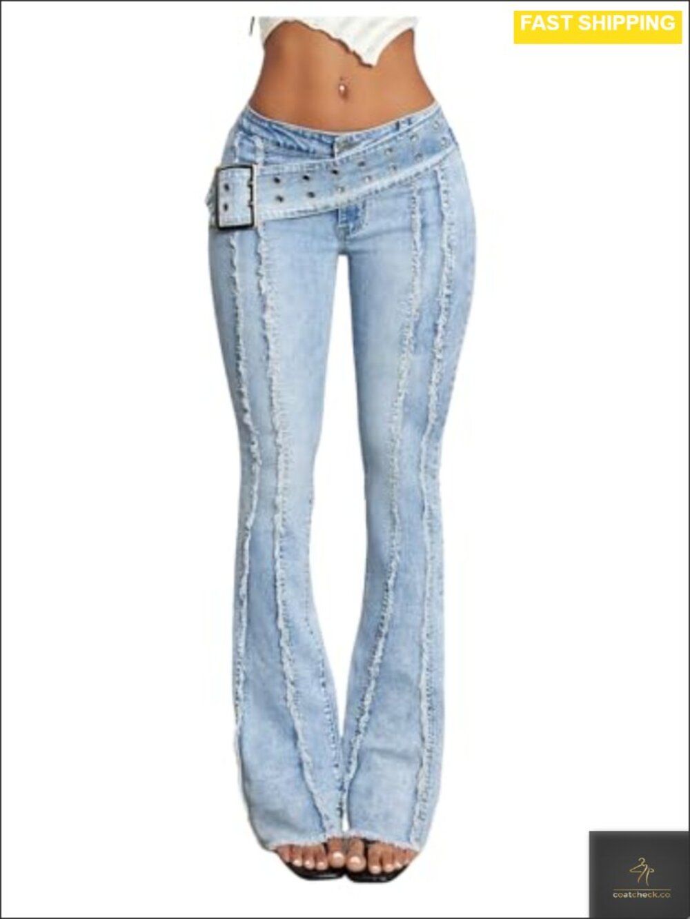 WDIRARA Women's Y2K Grunge Raw Trim Flare Jeans Low Rise Bootcut Pants